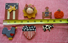 Vtg Lot of 7 Handmade Whimsical Kitschy Pins 1990s Patriotic Sunflower Animals