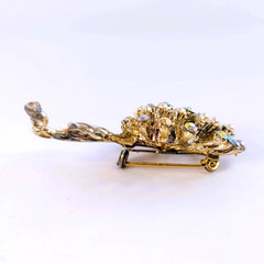 Vintage Mid-Century Aurora Borealis Rhinestone & Faux Pearl Flower Brooch