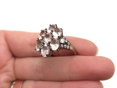 Vintage Sterling 925 Gemstone Morganite White Topaz Rose Gold Plated Ring s10
