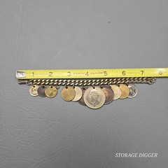 Vintage World Coins Charm Bracelet, Gold Tone Curb Link Chain, Fold Over Closure