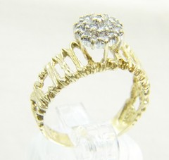 Beautiful Brutalist 14 K Gold Twig 19 Diamond Double Halo Sz 6.5 Cocktail Ring