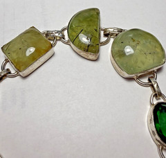 925 Sterling Silver Prehnite Gemstone Link Bracelet Adjustable 7 1/2 in – 9 inch