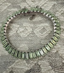 Vintage Pale Green Crystal Bracelet. Delicate Design For Small Wrists 6.75 Inch