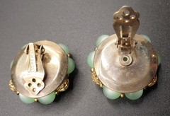 2 Pc Vtg Mint Green: CORO 3 Strand Necklace, LISNER Thermoset Clip Earrings