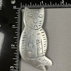 Vintage Cat Brooch Modernist Silver Tone Artisan Abstract Figural Pin