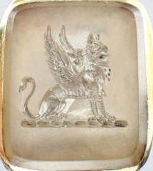 Superb Antique Georgian Gold Fill Chalcedony Griffin Sword Intaglio Seal Pendant