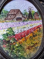 Vintage Brooch Mini Painting Lompoc Flower Field Farm Wine CA. Signd Frame Italy