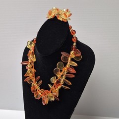W Germany Necklace & Clip On Earrings Translucent Plastic Lucite Beaded Vtg