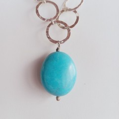 Avi Soffer Israel Designer Hammered Sterling 925 Turquoise Pendant necklace
