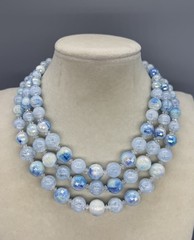 Coro Vintage 3 Strand Blue Lucite Bead Necklace Faceted Choker Retro 14-16.5”