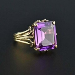 Art Deco 5.30Ct Lab-Created Purple Diamond Vintage Style Ring 14K Yellow Gold FN