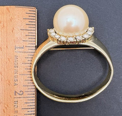 Vintage AJC Ring Brooch Clear Rhinestones Faux Pearl Gold Tone