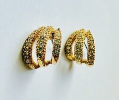 Vintage Pierced Earrings Gold-tone Clear Rhinestone Crystal Earrings