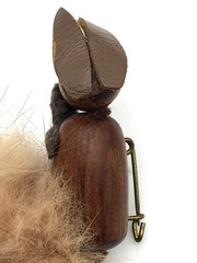 Vintage Wood, Leather, Felt & Fur Hand Painted Face Squirrel Pin