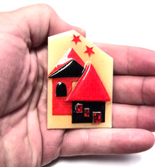 Vintage House Pins by Lucinda Black & Red Home Stars In The Sky Pin / Brooch