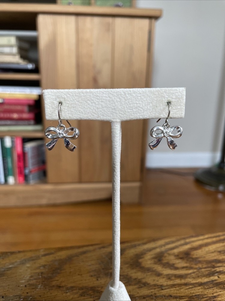 Vintage 90s Silver KC Kenneth Cole Bow Rhinestone Christmas Hanging Earrings