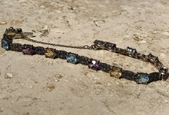 ✨💐🛍️Vintage 925 STERLING SILVER COLORFUL Multi GEMSTONE 💎 MARCASITE Bracelet✨
