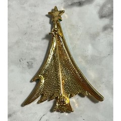 Vintage Christmas Tree Brooch Gold Tone Rhinestone Green Glitter Sparkle