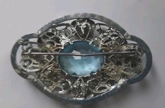 Antique/Art Deco Brooch Silver With Blue Rhinestone WW2 Connection