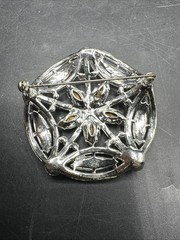 UNSIGNED BEAUTY Vintage Art Deco Clear Rhinestone Crystal LARGE Brooch PIN Read