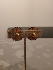 Vintage Handmade Studded Pins Beads Sequins Black/GoldOrnate Clip-On EarringsK49