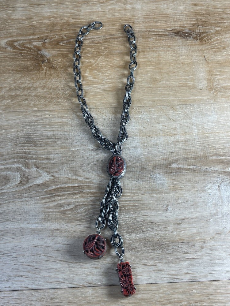 Vintage Selro Selini lariat necklace W Asian Themed Charms