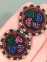 Vintage Boho Glass Seed Beaded Tribal Colorful Round Leather Back Earrings