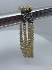 Vintage Triple Strand Faux Pearl Bracelet 6.5” Jewelry Silver Clasp Latch Japan