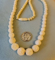 Vintage Hand Carved Rose Bovine Bone Necklace 19″