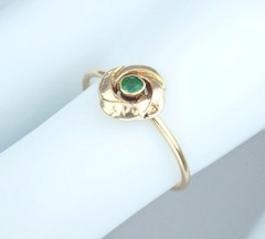Dainty Antique Edwardian Solid 15k Gold Green Paste Floral Flower Ring – Sz 6.25