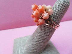 Vintage 14k Solid Yellow Gold Angel Skin Coral Cluster Ring – Size 5 – 6 Grams