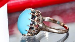 10k rose gold size 3 ring 2.50ct turquoise solitaire 1890’s antique 2.71gr N3188