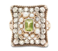 10 Grams GOLD 19K-Hallmak 14K RING PERIDOT PEARLS SIZE 6.5 VINTAGE ENGLAND