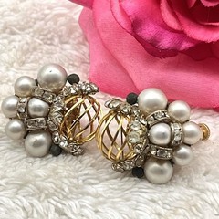 Vintage Vendome Jewelry Set Faux Pearl Gold Tone Cage RARE Signed
