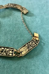 Vintage Wheat Themed Damascene Gold Tone Black Enamel Links Bracelet – 7 Inches