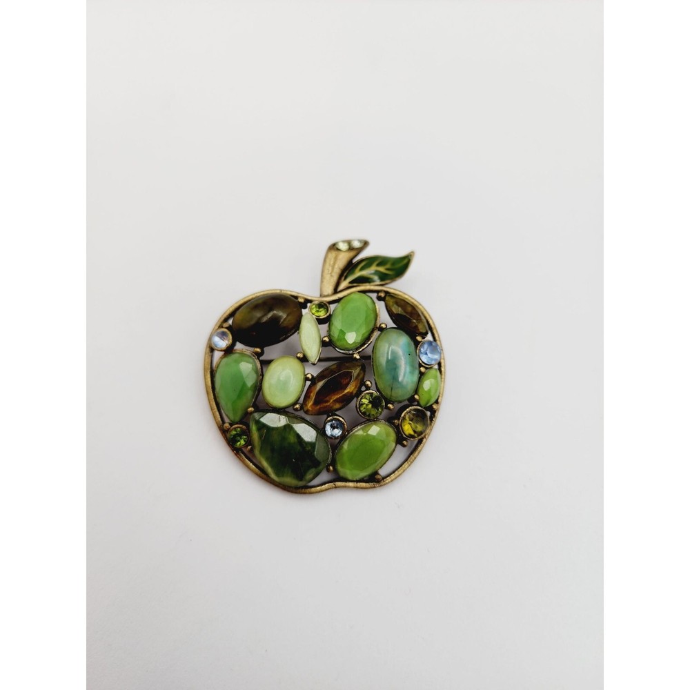 LC Liz Claiborne Green enamel leaf Earth tone Apple Brooch pin 1 5/8 “