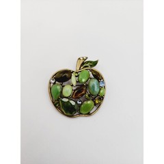 LC Liz Claiborne Green enamel leaf Earth tone Apple Brooch pin 1 5/8 “