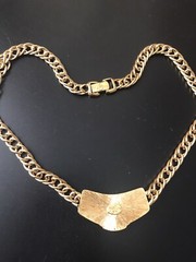 Vintage Jackie Collins Panther NECKLACE Gold Silvertone Collar Signed Wild Child