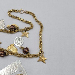 Vintage Mexican Folk Art Necklace Cowboys Indians Figural Dangling Charms 30″