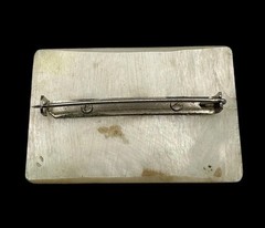 Winter Ski Themed Vintage Mother of Pearl Pin Brooch Germany Carved Shell