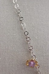 Sterling silver and gold over silver Y drop style necklace purple crystals 19″
