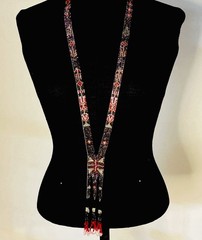 1920s Flapper Deco Sautoir Necklace, Very Good Antique Condition, Ecru/Blue/Pink