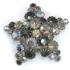 Large Dome Unsigned Star Prong Set Glass Rhinestone Brooch Silver Grey Tone 2″