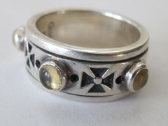 Vintage Geo Art Sterling Silver 925 Citrine Spinner Band Ring Sz 7 Maltese Cross