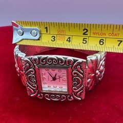 Vintage Geneva Silvertone Women’s Cuff Watch Ornate Statement Bracelet Watch