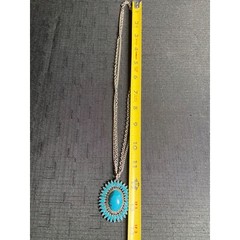 Vintage Signed Celebrity Silver Tone Faux Turquoise Starburst Pendant Necklace