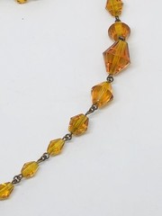 ANTIQUE ART DECO/NOUVEAU CZECH CITRINE GLASS PENDANT W/CRYSTAL CHAIN-ENAMELED