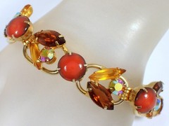 Vtg Juliana DeLizza & Elster 5 Link Pink Red Yellow Navette Rhinestone Bracelet