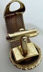 Vintage Gold Tone Mesh Wrap T-Bar Cufflinks Round Top Blue Cabochon #1705