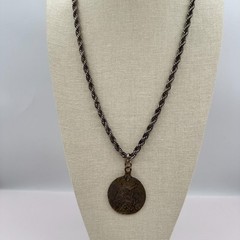 Vintage Y2K Rope Chain Silver-Tone Britannia Penny Medallion Pendant Necklace